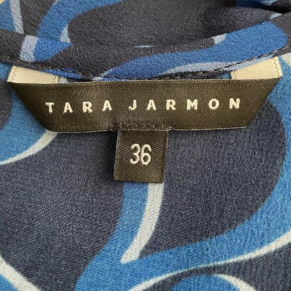 Tara Jarmon Paris SS Fit & Flare Print Partial Lined 100% Silk Dress Blue Sz 36 - Picture 11 of 14